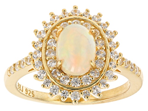 Photo of 0.76ct Ethiopian Opal And 1.08ctw White Zircon 18K Yellow Gold Over Sterling Silver Ring - Size 9