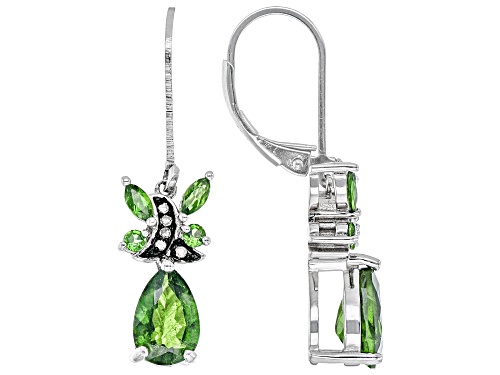 Photo of 2.82ctw Chrome Diopside And 0.05ctw Champagne Diamond Rhodium Over Sterling Silver Dangle Earrings