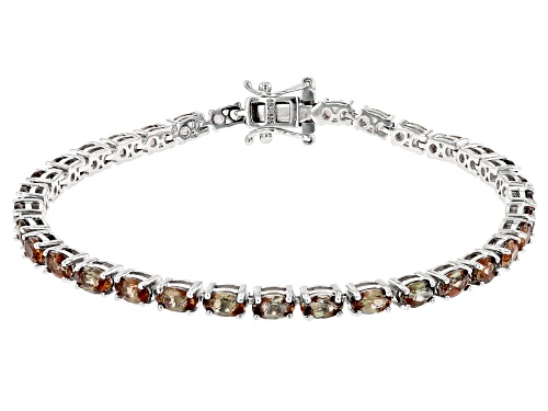 7.40ctw Oval Andalusite Rhodium Over Sterling Silver Tennis Bracelet - Size 8