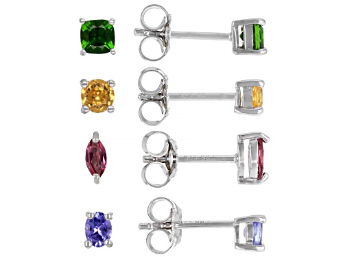 Photo of 0.52ctw Chrome Diopside With 0.98ctw Multi-Gemstone Rhodium Over Sterling Silver Stud Set
