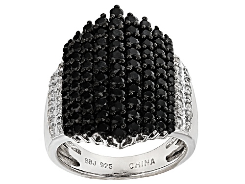 1.32ctw Round Black Spinel With .23ctw Round White Zircon Sterling Silver Ring - Size 5