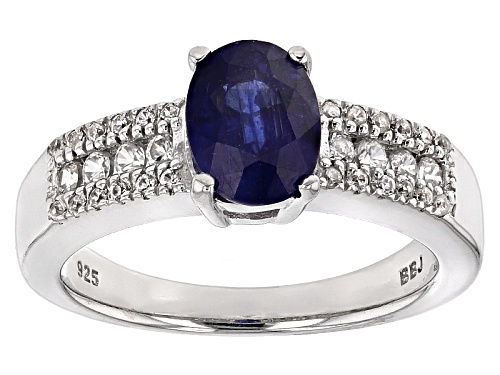 1.45ct Oval Blue Mahaleo® Sapphire With .37ctw Round White Zircon Sterling Silver Ring - Size 12