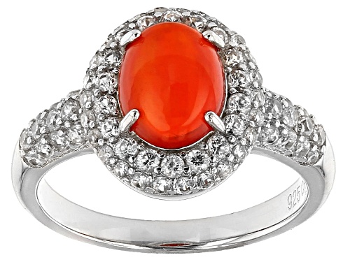 .85ct Oval Orange Ethiopian Opal With 1.75ctw Round White Zircon Sterling Silver Ring - Size 8