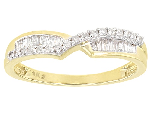 Photo of 0.25ctw Round And Baguette White Diamond 10k Yellow Gold Crossover Band Ring - Size 6