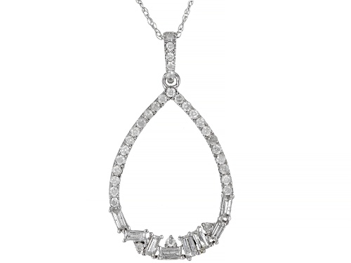 Photo of 0.50ctw Round White And Baguette Diamond 10k White Gold Pendant With 18" Rope Chain