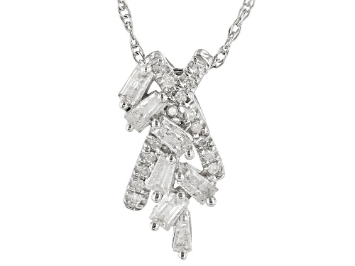 Photo of 0.25ctw Baguette And Round White Diamond 10k White Gold Cluster Pendant With 18" Rope Chain