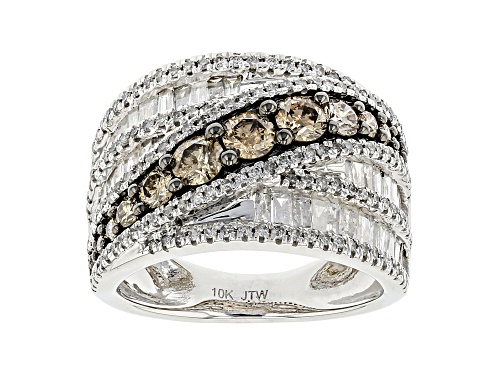Photo of 2.00ctw Baguette & Round White Diamond & Round Champagne Diamond 10k White Gold Crossover Band Ring - Size 9