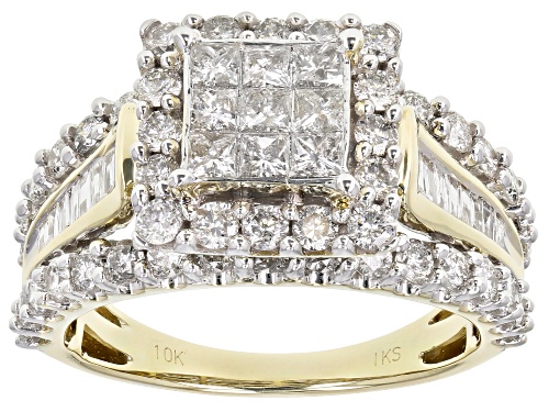 Photo of 2.00ctw Round, Princess Cut And Baguette White Diamond 10k Yellow Gold Quad Ring - Size 7