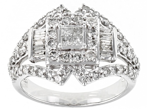 1.25ctw Round, Baguette, And Princess Cut White Diamond 10K White Gold Ring - Size 5.5