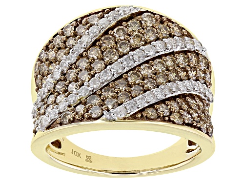Photo of 2.00ctw Round Champagne And White Diamond 10k Yellow Gold Wide Band Ring - Size 5