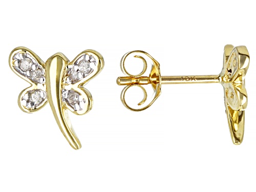 Photo of 0.10ctw Round White Diamond 10k Yellow Gold Dragonfly Earrings