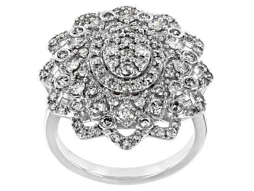 1.50ctw Round White Diamond 10K White Gold Floral Cocktail Ring - Size 6.5