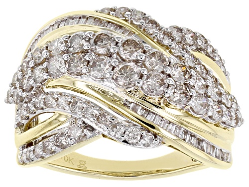 Photo of 2.00ctw Round And Baguette White Diamond 10k Yellow Gold Crossover Ring - Size 7