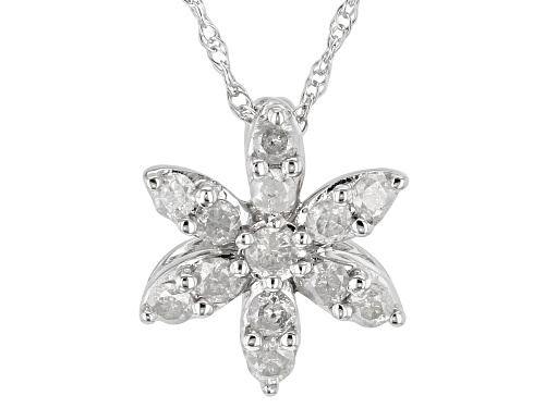0.25ctw Round White Diamond 10k White Gold Floral Pendant With 18" Rope Chain