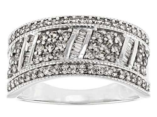 0.75ctw Round And Baguette White Diamond 10k White Gold Wide Band Ring - Size 7