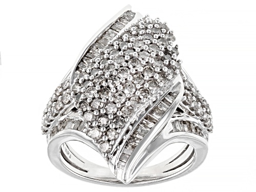 2.15ctw Round And Baguette White Diamond 10k White Gold Cluster Ring - Size 8