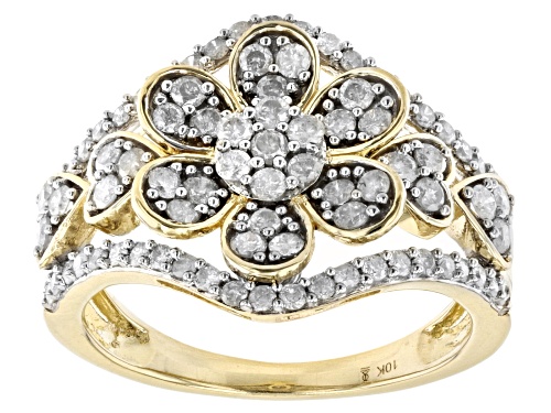 Photo of 1.00ctw Round White Diamond 10k Yellow Gold Floral Cluster Ring - Size 6