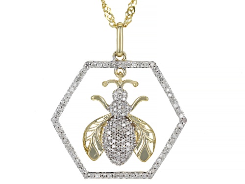 Photo of 0.33ctw Round White Diamond 10k Yellow Gold Bee Pendant With 18" Singapore Chain