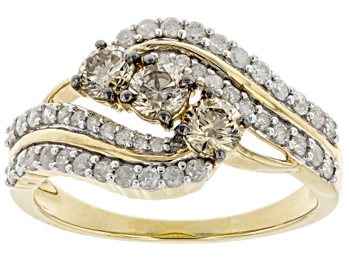 Photo of 1.00ctw Round Champagne And White Diamond 10k Yellow Gold 3-Stone Ring - Size 9