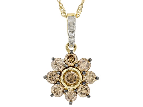 Photo of 0.75ctw Round Champagne And White Diamond 10k Yellow Gold Pendant With Chain