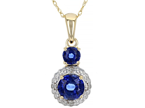 1.25ctw Round Nepalese Kyanite With 0.02ctw White Diamond 10K Yellow Gold Pendant With Chain