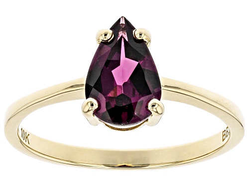 Photo of 1.24ct Pear Shape Grape Color Rhodolite  10K Yellow Gold Solitaire Ring - Size 8