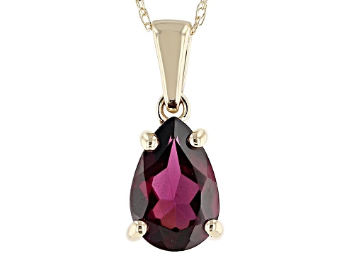 1.23ct Pear Shaped Grape Color Rhodolite 10K Yellow Gold Pendant With Chain