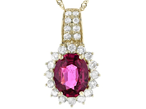 1.58ct Oval Rubellite With 0.46ctw Round White Diamond 14K Yellow Gold Pendant With Chain