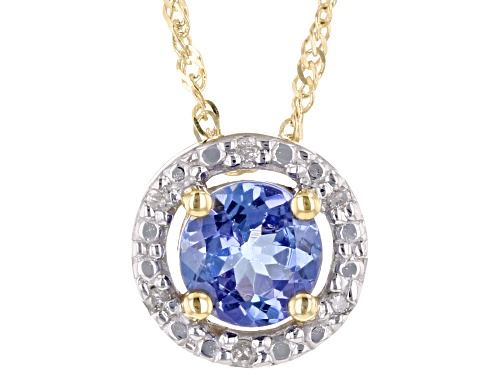 .44ct Round Tanzanite With 0.02ctw Round White Diamond 10K Yellow Gold Pendant With Chain