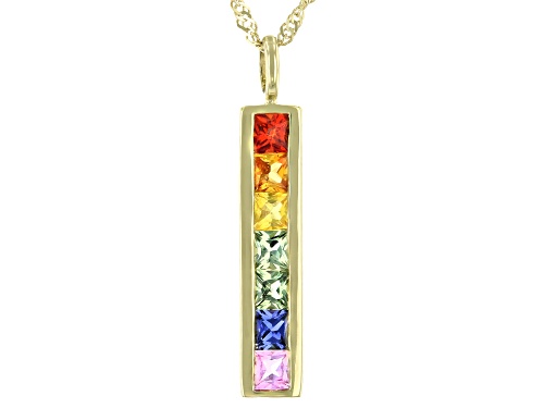 Photo of 0.77ctw Square Multi-color Sapphire 10K Yellow Gold Pendant With Chain