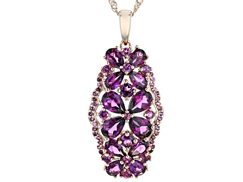 4.62CTW MIXED SHAPES RASPBERRY COLOR RHODOLITE 18K ROSE GOLD OVER SILVER PENDANT WITH CHAIN