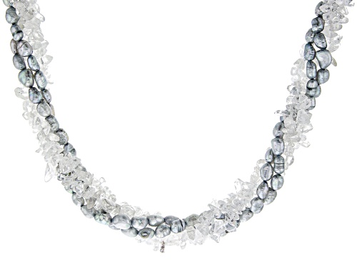 Free-form Crystal Quartz chip & 5-6mm silver cultured Freshwater Pearl Sterling Silver Necklace - Size 20