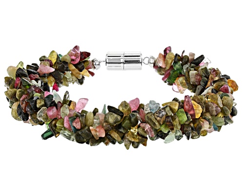 Free-form Multi-Tourmaline Sterling Silver Twisted Chip Bracelet - Size 7.5