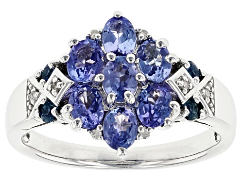 Photo of .95ctw Tanzanite with .17ctw Blue Sapphire & .02ctw White Diamond Accent Rhodium Over Silver Ring - Size 9