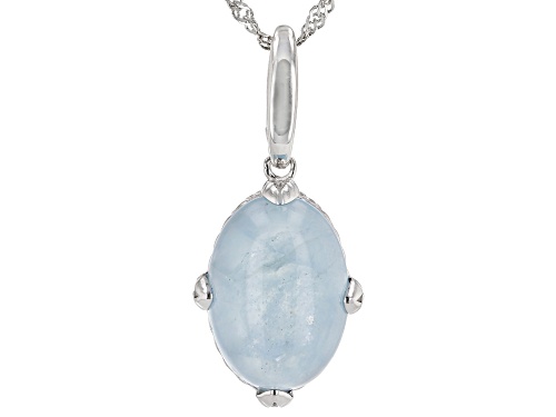 18x13mm Oval Dreamy Aquamarine Rhodium Over Silver Solitaire Enhancer With Chain