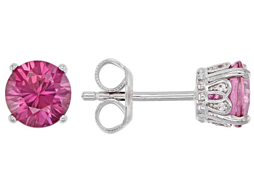2.60ctw Round Pink Zircon With .03ctw White Zircon Rhodium Over Sterling Silver Stud Earrings