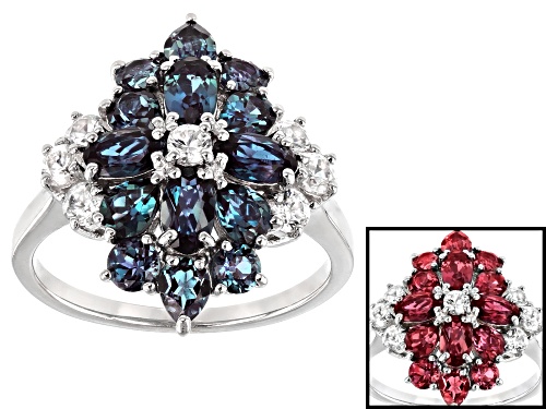 2.59ctw Lab Created Alexandrite with .61ctw White Zircon Rhodium Over Sterling Silver Ring - Size 8