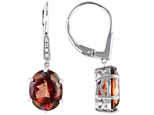 Photo of 5.35ctw oval Red Labradorite with .03ctw White Diamond Accent Rhodium Over Silver Dangle Earrings