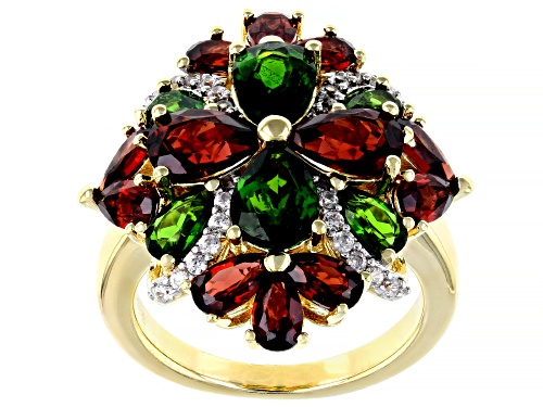 Photo of 1.90CTW CHROME DIOPSIDE, 3.72CTW GARNET WITH .28CTW WHITE ZIRCON 18K YELLOW GOLD OVER SILVER RING - Size 7