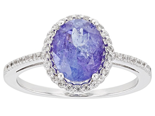 Photo of 1.63ct Oval Tanzanite & .17ctw Round White Zircon Rhodium Over Sterling Silver Halo Ring - Size 9