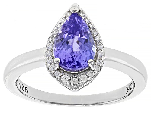 1.16ct Pear Shape Tanzanite & .16ctw White Zircon Rhodium Over Sterling Silver Halo Ring - Size 7