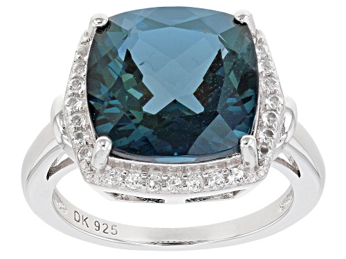 Photo of 7.06ct Square Cushion London Blue Topaz With .24ctw White Topaz Rhodium Over Silver Halo Ring - Size 9