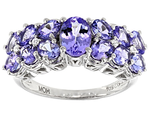 2.36ctw Oval Tanzanite with .04ctw Round White Zircon Rhodium Over Sterling Silver Band Ring - Size 9