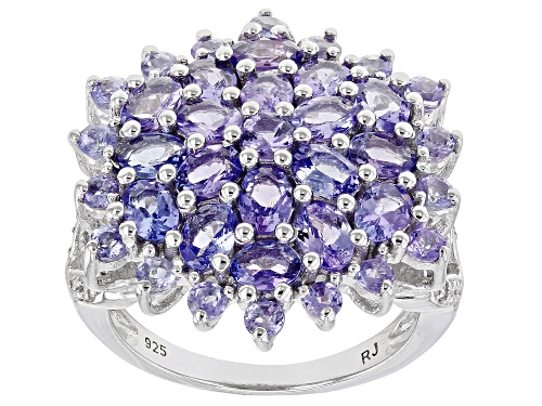 2.38ctw Mixed Shapes Tanzanite with 0.09ctw Round White Zircon Rhodium Over Silver Ring - Size 7