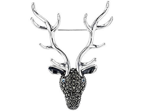 Photo of .03ctw round Swiss blue topaz with round marcasite sterling silver reindeer brooch