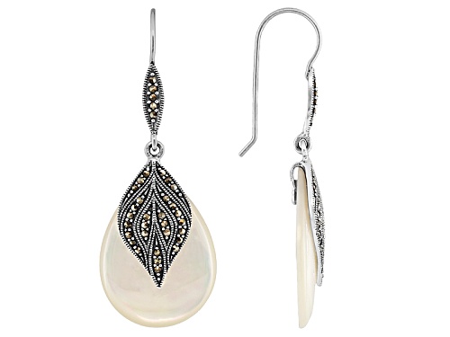 25x16mm pear shape Mother-Of-Pearl with Marcasite Sterling Silver Earrings