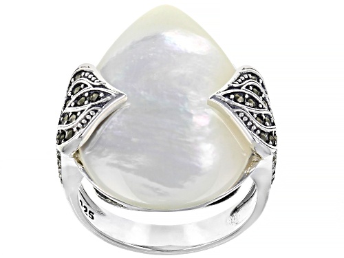 24x17mm Pear Shape Mother-Of-Pearl With Marcasite Sterling Silver Ring - Size 6