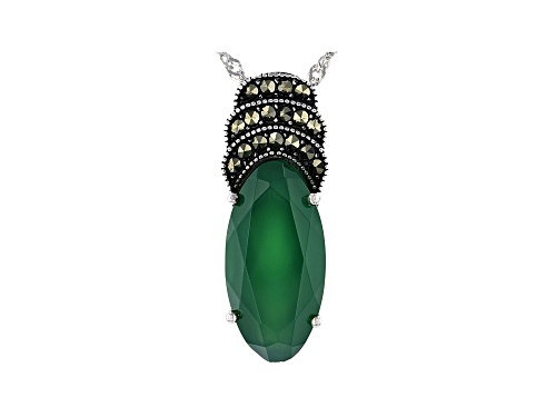 Photo of 20x10mm Elongated Oval Green Onyx and Round Marcasite Sterling Silver Pendant/Slide with Chain