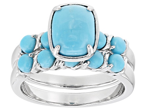 9x7mm Blue Sleeping Beauty Turquoise Sterling Silver Ring Set Of 2 - Size 7