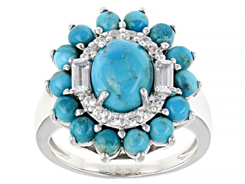 Photo of Mixed Shapes Composite Turquoise With 0.48ctw White Zircon Rhodium Over Sterling Silver Ring - Size 9